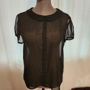 Philosophy Polka Dot Sheer Short Sleeve Blouse with Peter Pan Collar